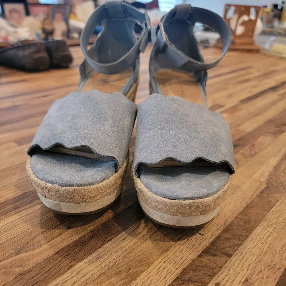 Francesca's Addilyn Espadrille Wedge Sandal Blue Faux Suede